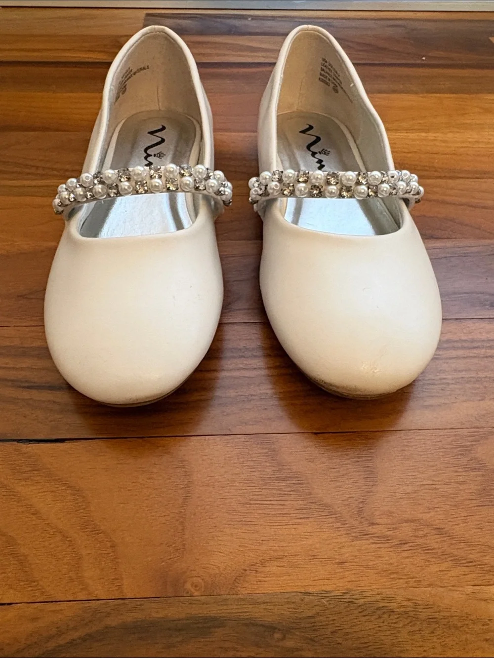 Nina Cream Jeweled Mary Jane Flats